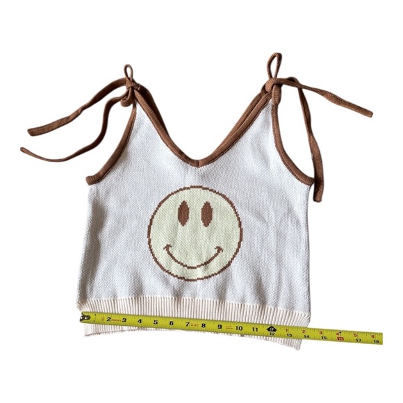 MISS SPARKLING Knit Happy face sweater tankTank Top Tie Shoulder Brown Cream - Picture 7 of 10